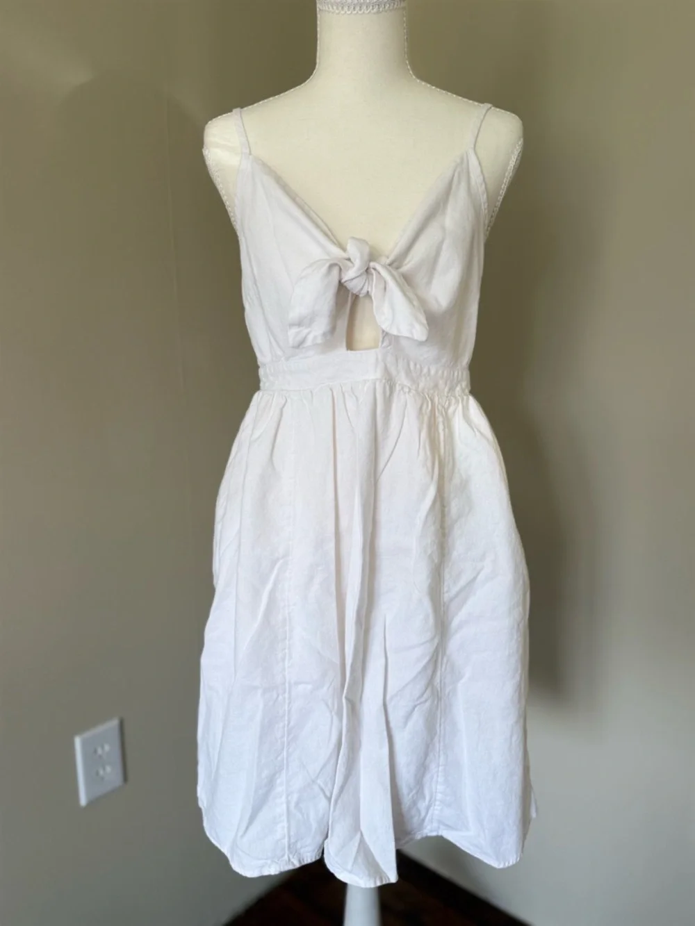 Y2K Old Navy white mini dress cotton bow tie front sundress summer graduation - Picture 2 of 7